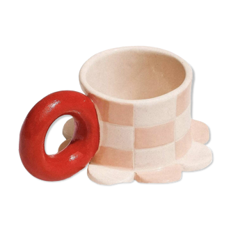 Pink and red flower damero mug