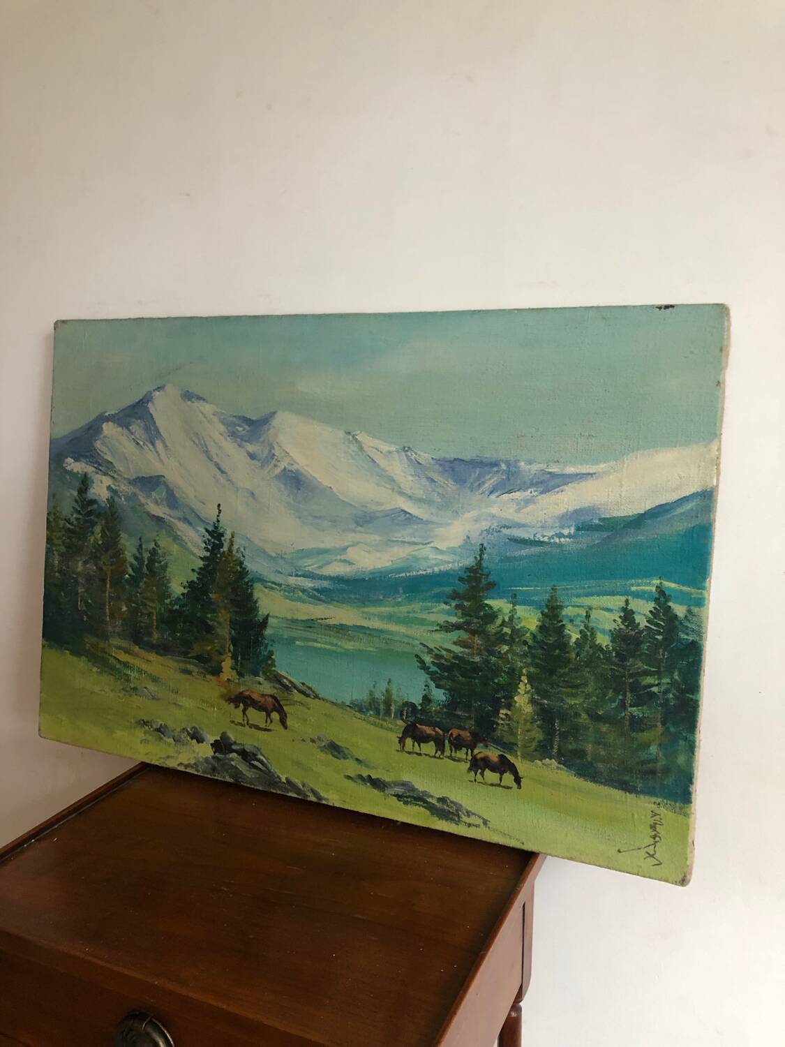 Mountains and horses painting