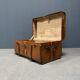 Antique brown travel case with wooden slides from the early 1900s