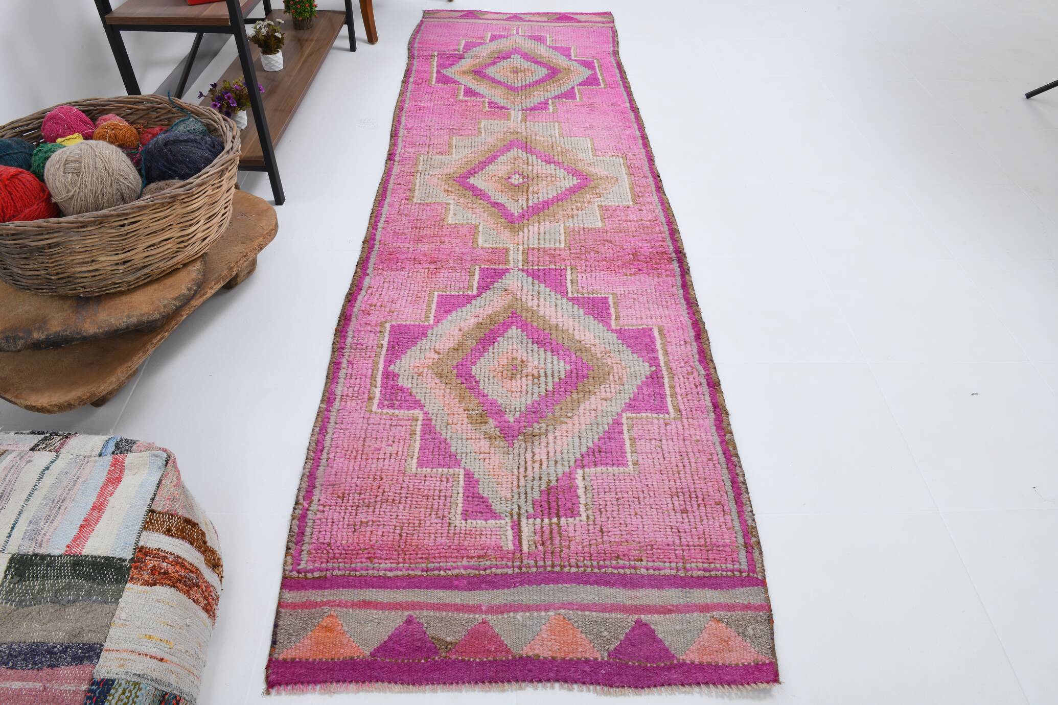 Pink Brown Turkish Runner Rug 86x300Cm SKU 18158