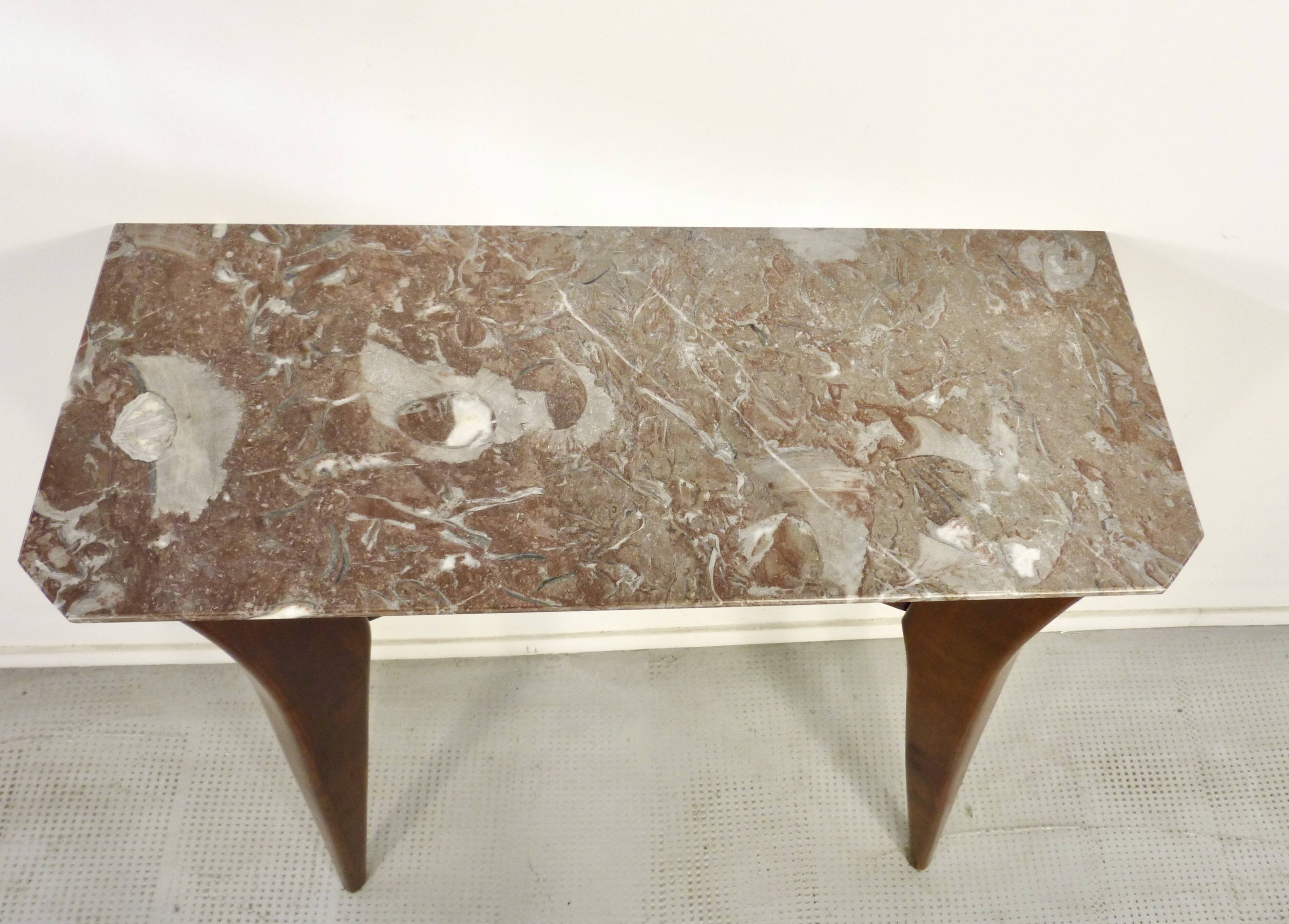 Italian Midcentury Console In Mahogany And Marble