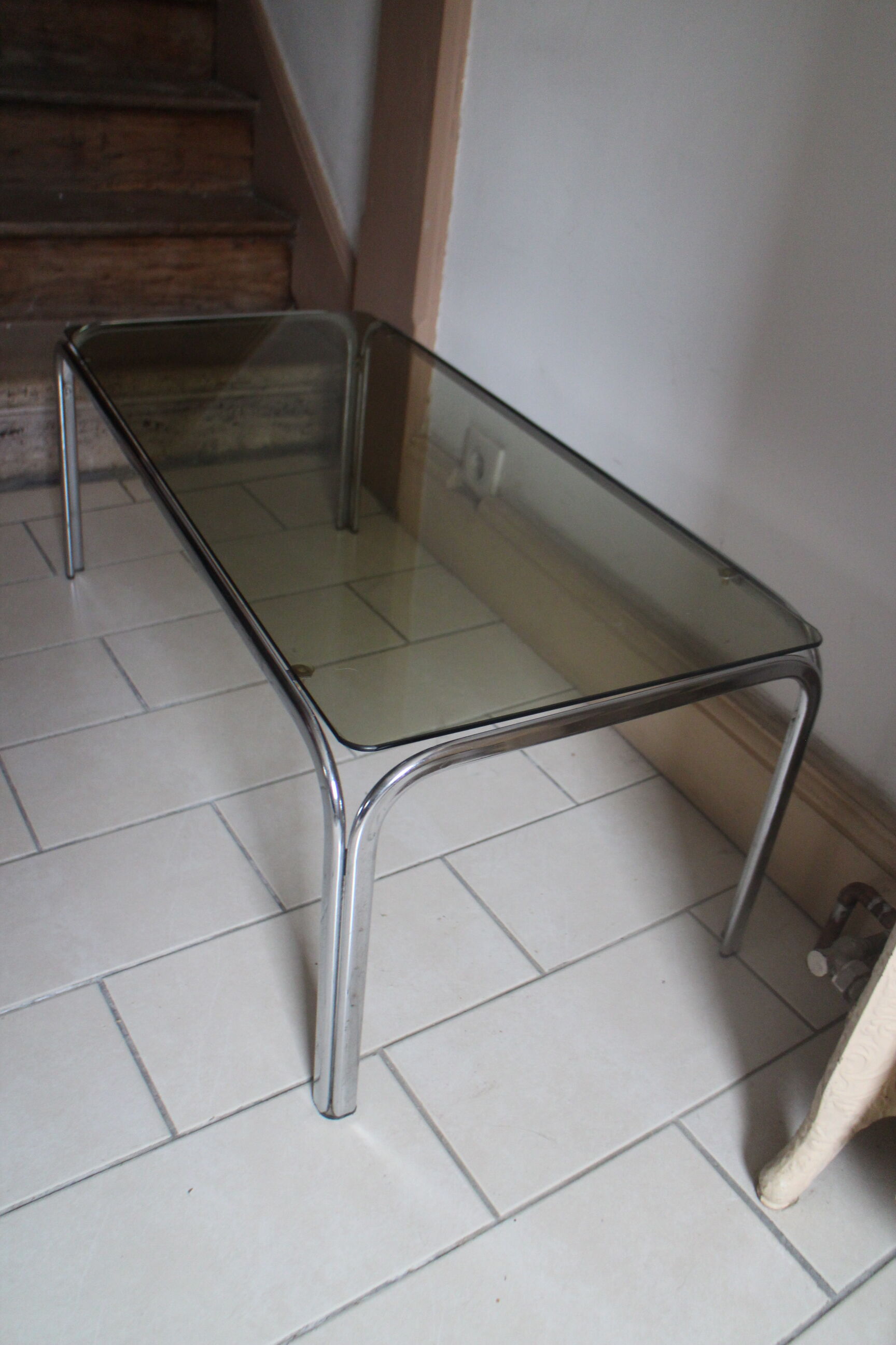 Coffee table chrome and smoked glass