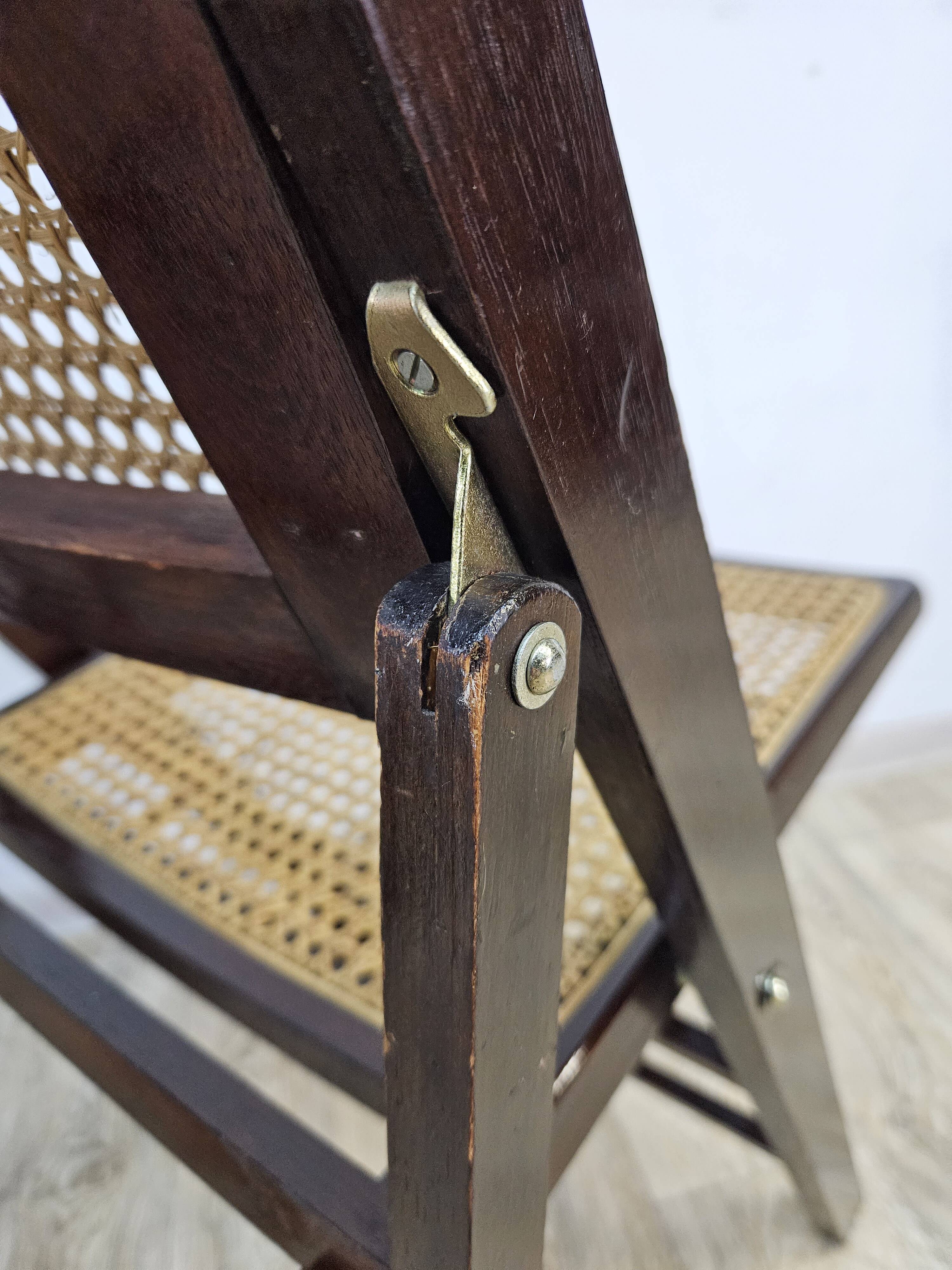 Folding wooden chairs with raffia, 1970s.