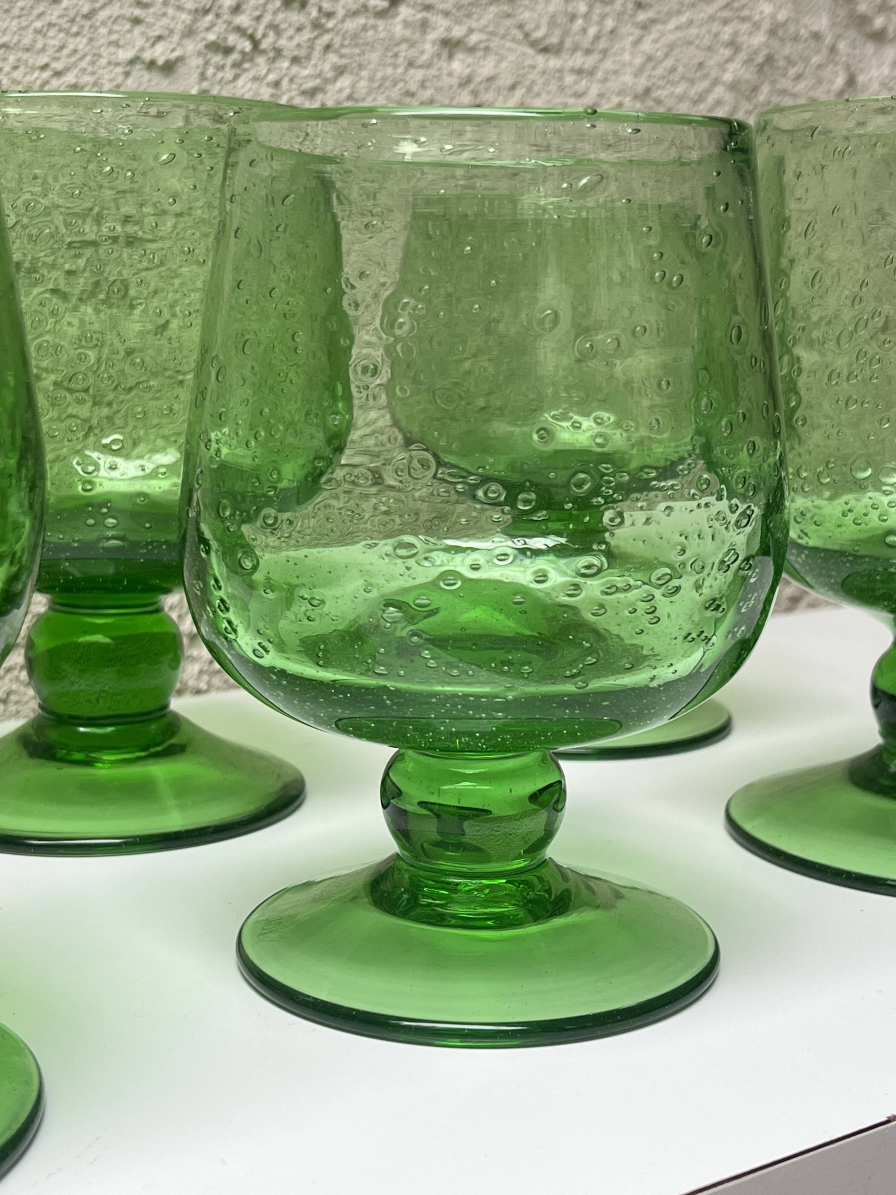 Blown glass stemmed glasses, biot