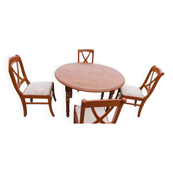 Table à volet en merisier avec deux rallonges+4 chaises