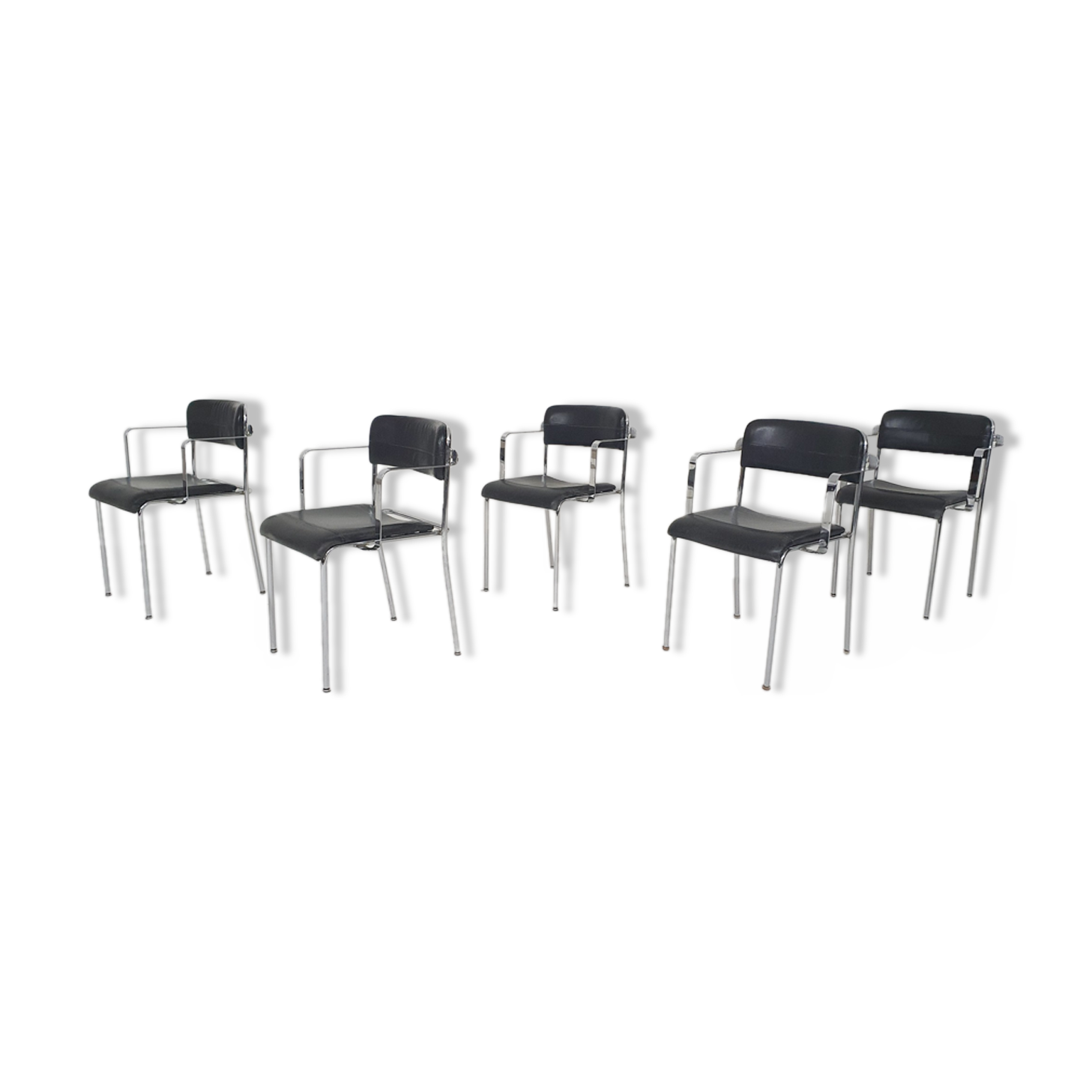 Set of five chrome and leather dining chairs by Aryform, Sweden 1970's