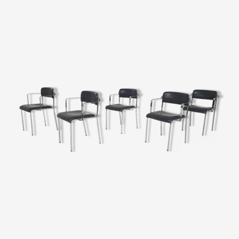 Set of five chrome and leather dining chairs by Aryform, Sweden 1970's