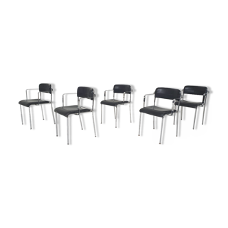 Set of five chrome and leather dining chairs by Aryform, Sweden 1970's