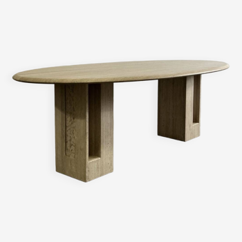 Oval travertine table