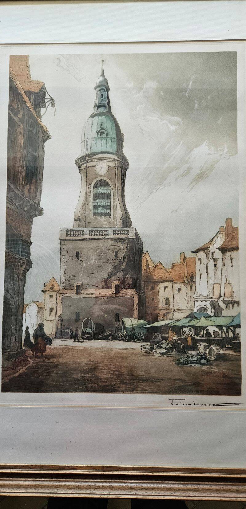 Julien Lacaze - Lithographie en Couleurs le Beffroi d'Amiens