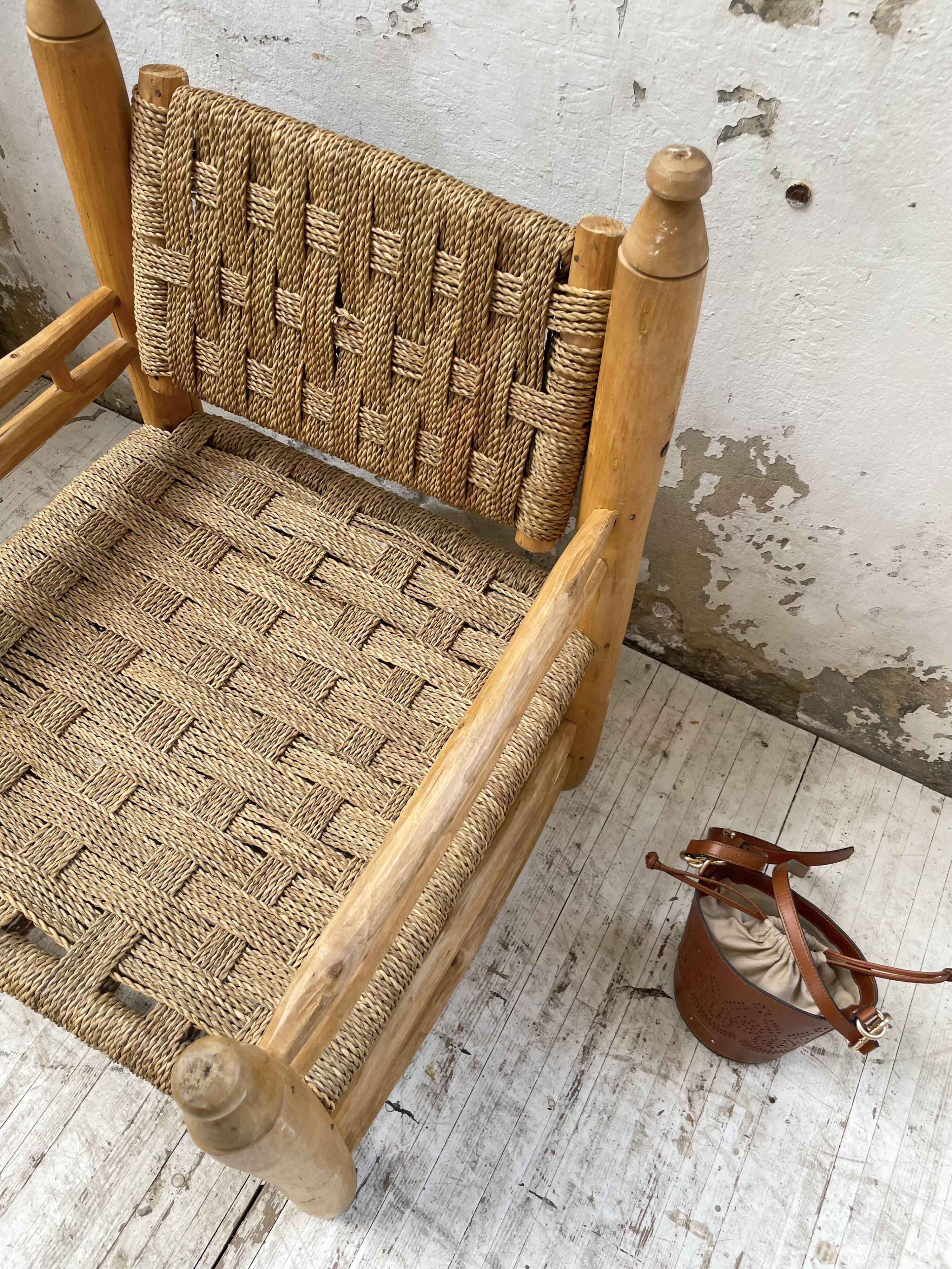 Moroccan wooden and rope armchair