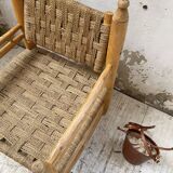 Moroccan wooden and rope armchair