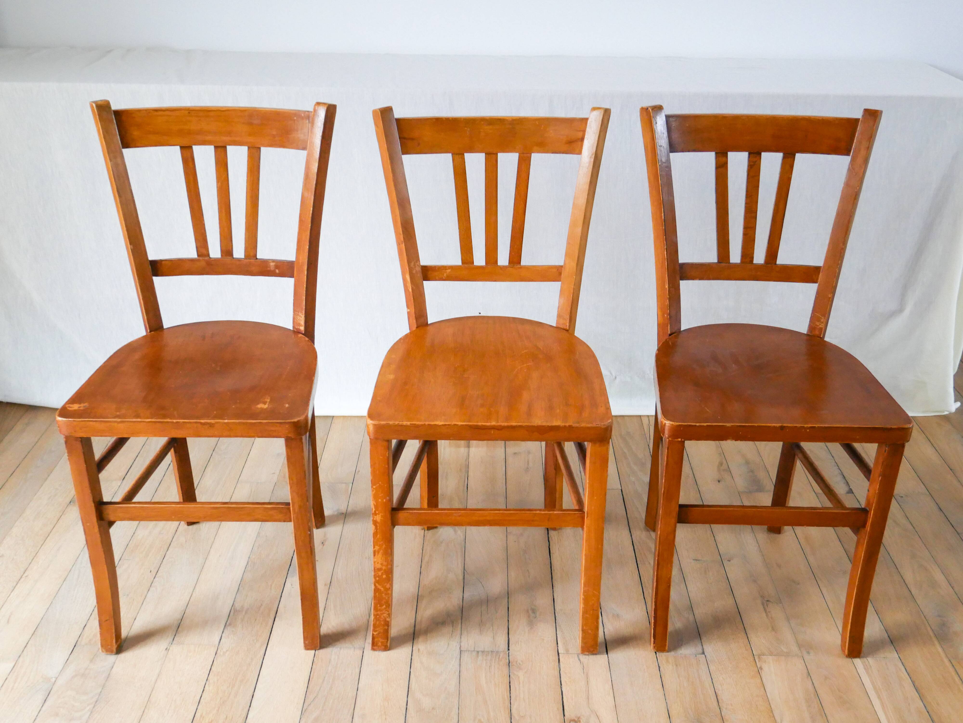 Set of 3 wooden bistro chairs 1950