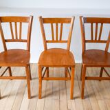 Ensemble de 3 chaises bistrot en bois 1950