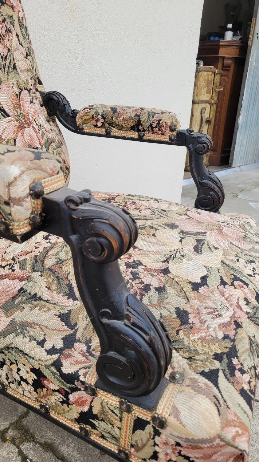 Napoleon III period armchair with floral tapestry, 19th century