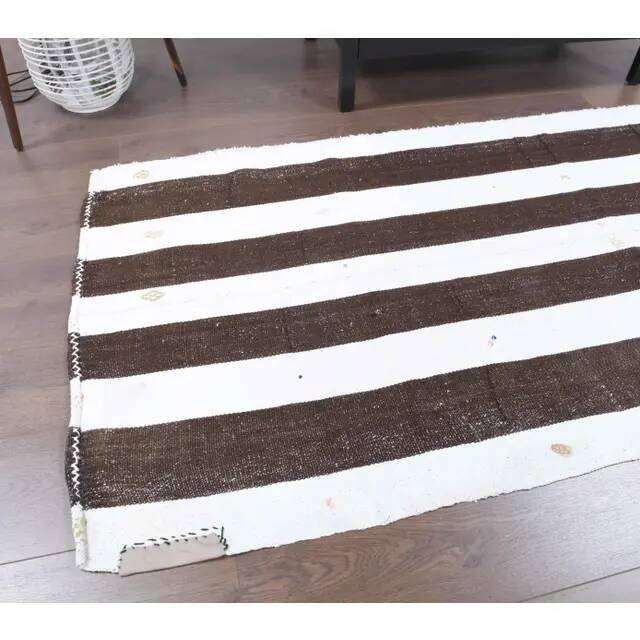 Vintage Turkish Oushak Handmade Wool Cotton White Kilim Runner Rug 89x207