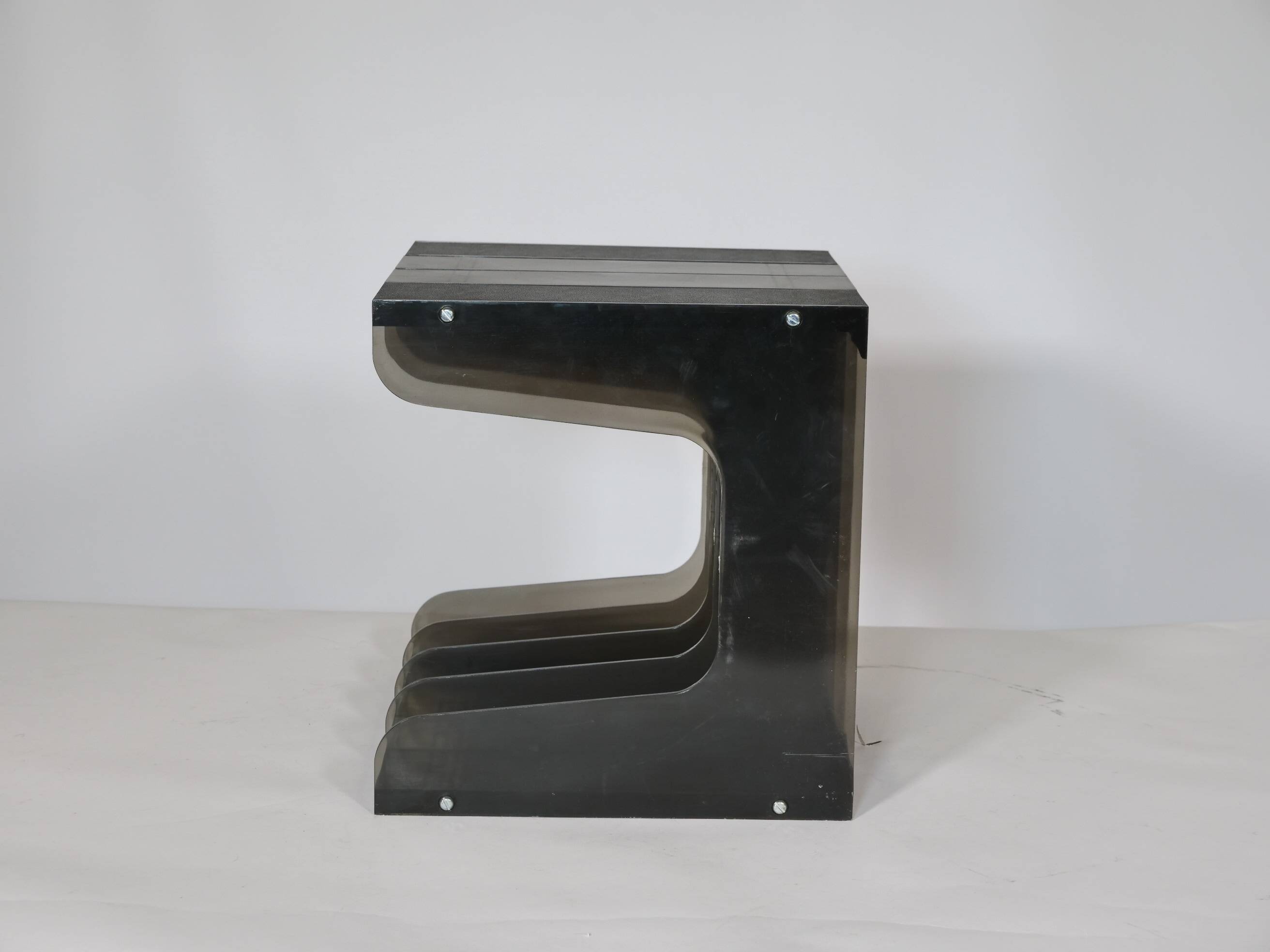 Space Age Vinyl Record Rack in Smoked Acrylic, 1970s