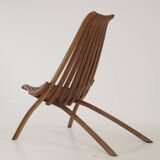 Handcrafted folding chair in solid wood (Iroko) vintage circa 1970.