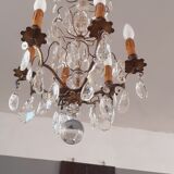 Lustre XIX ème six lumières en bronze et pampilles
