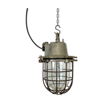 Industrial cast iron cage pendant light, 1960s