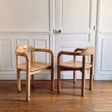 Pair vintage armchairs in solid pine