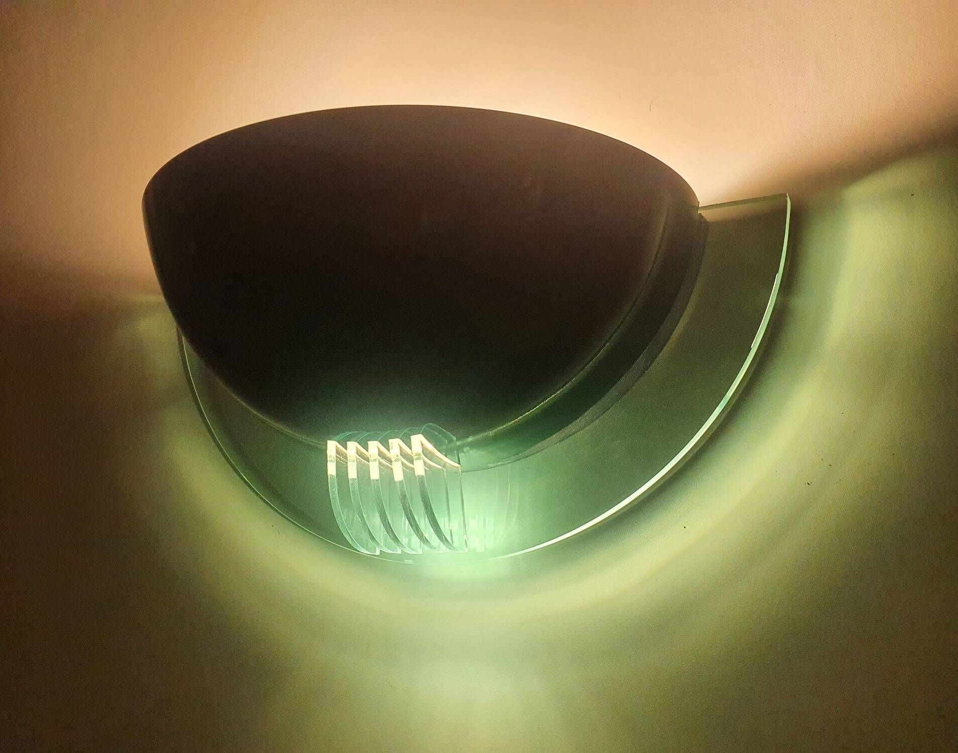 Pair of half-moon wall lights in green metal and plexiglass, 1980s
