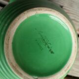 Ancient Bowl with Ears in Green Faience signed Sarreguemines