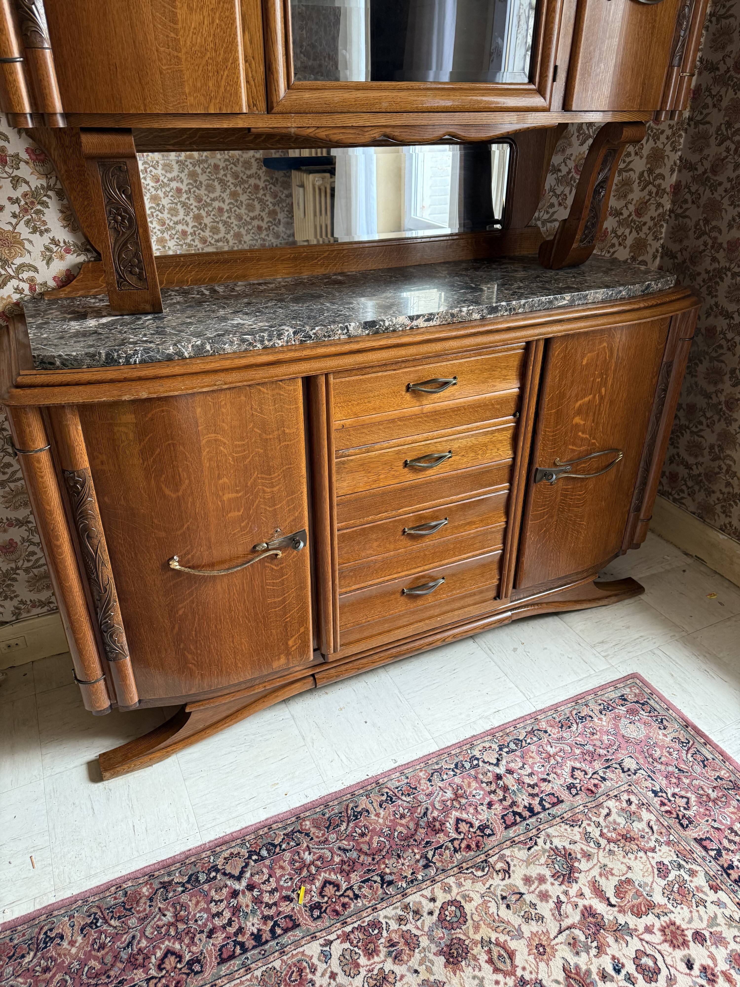 Buffet sideboard solid wood marble stone
