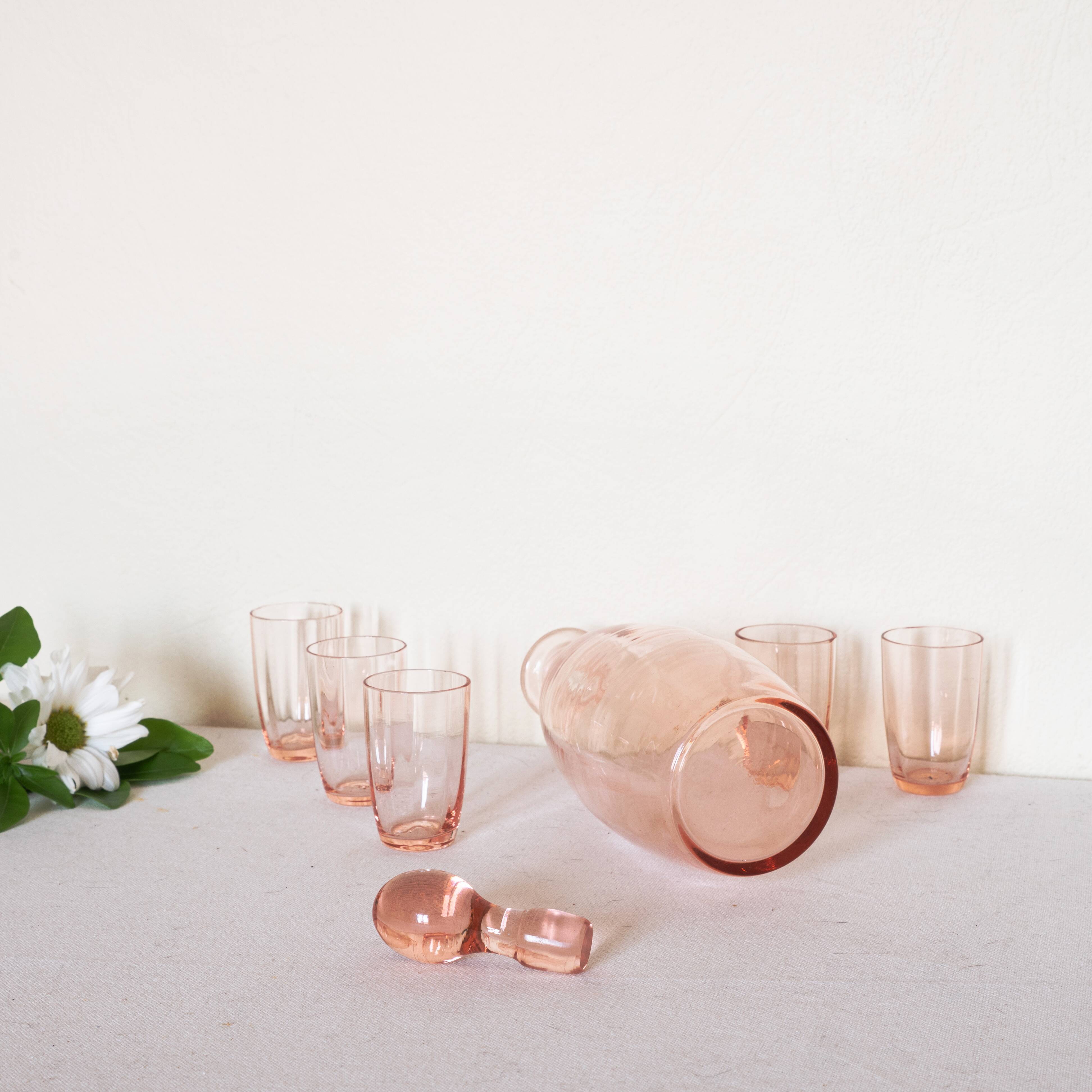 Old pink fine glass liquor service