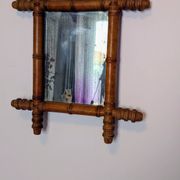 Miroir ancien bambou tourné glace piquée 40x34 cm