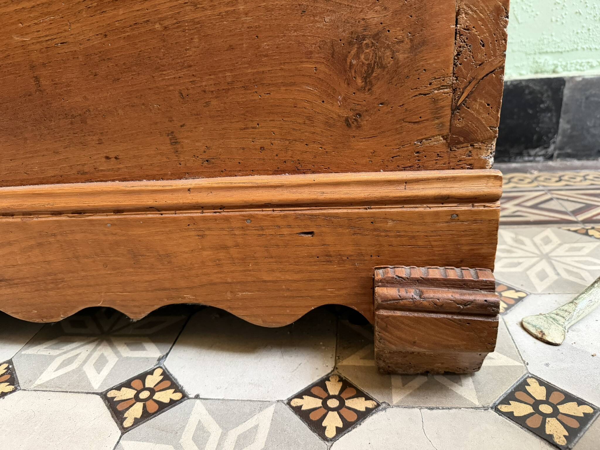 Rustic carved wooden chest trunk
