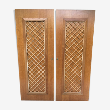 Pair of rattan and wood cabinet doors 1950