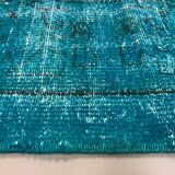 Distressed Turkish Runner 272x78 cm wool Vintage rug, Overdyed Blue