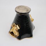 Large black and gold ceramic vase from Vallauris