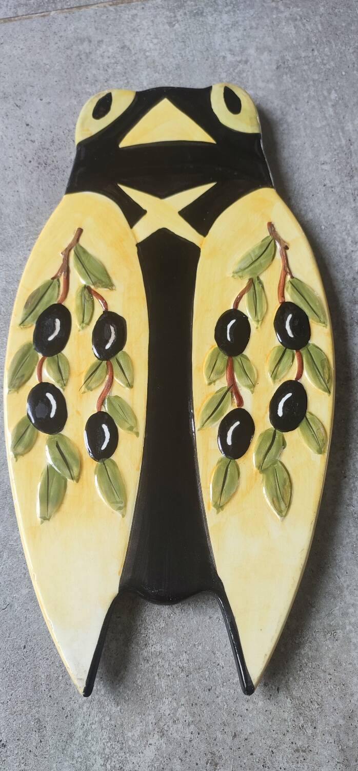 Ceramic cicada dish signed NEM