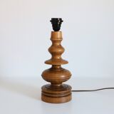 Turned wooden base lamp with printed lampshade