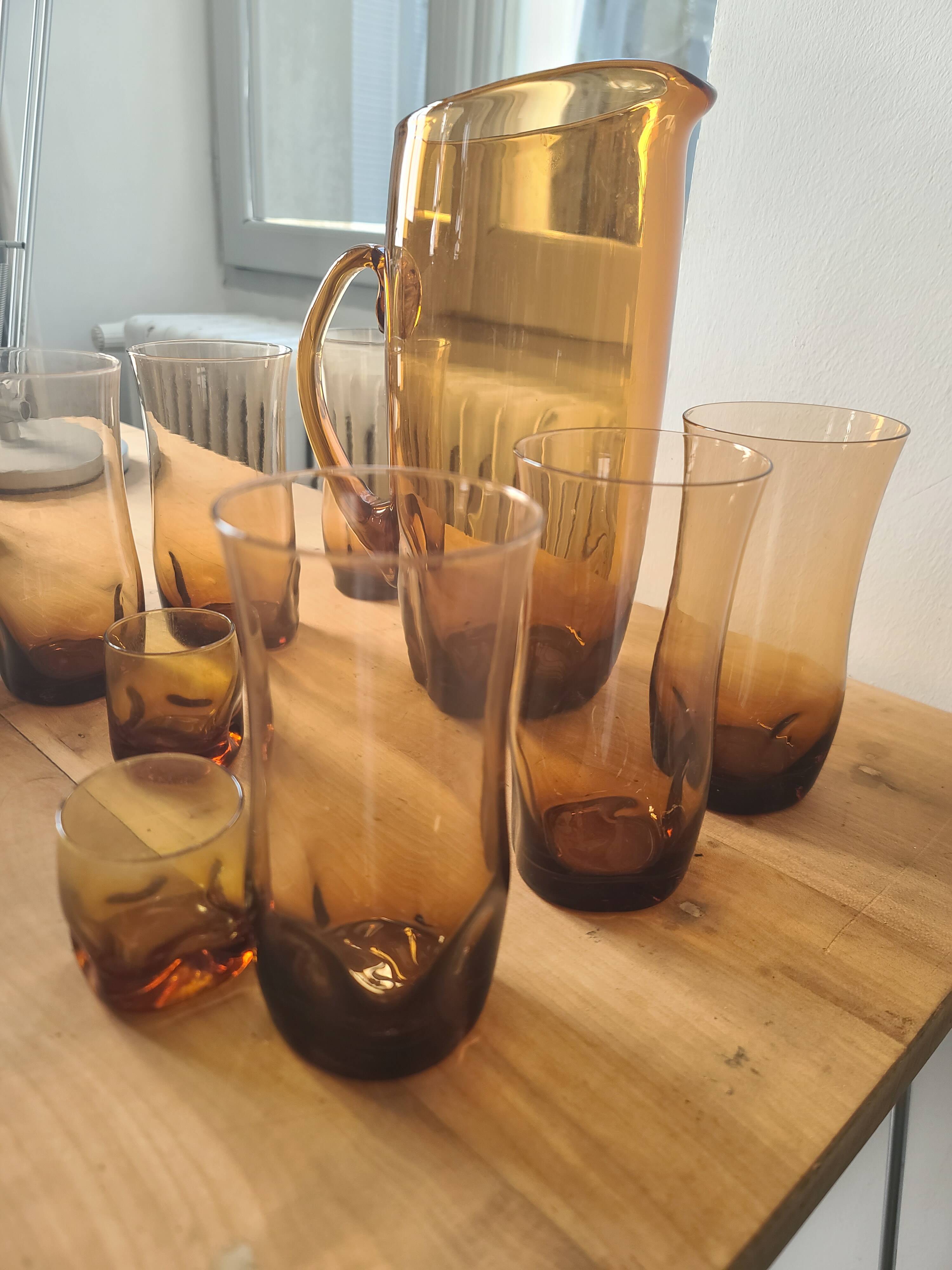 Service de Verres Vintage Ambrés (Carafe + Gobelets) #PIMR