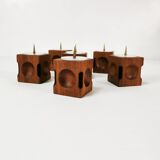 Mid Century Modular Teak Candlesticks, Denmark, 1960s