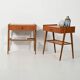 Pair of Scandinavian bedside tables in teak with Vienna cane