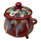 Old tripod candy jar j. guet flamed red ceramic vintage #b212