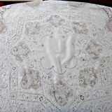 Ancienne nappe ronde diametre 230 cm dentelle broderie