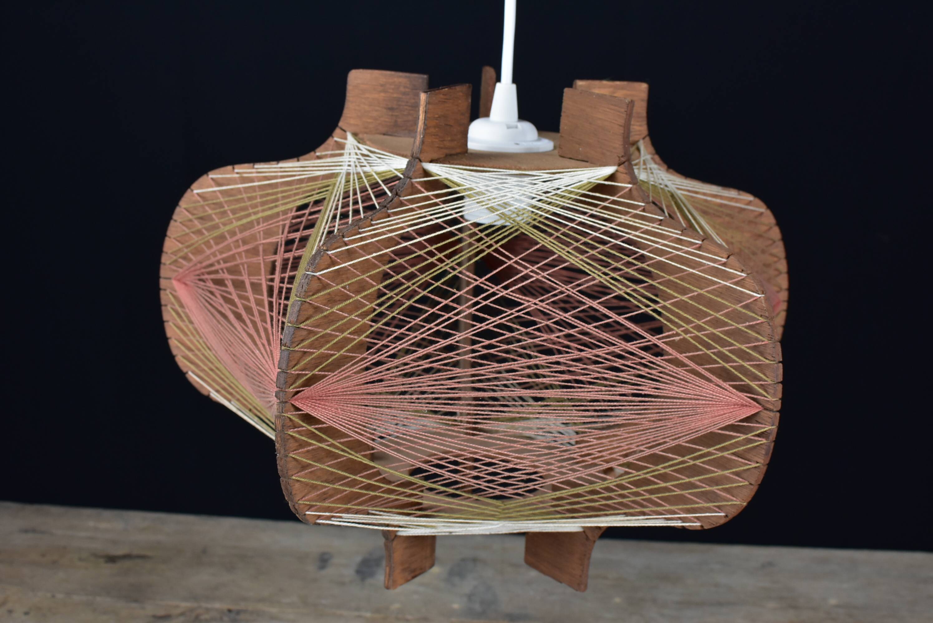 Vintage wood and thread pendant lamp