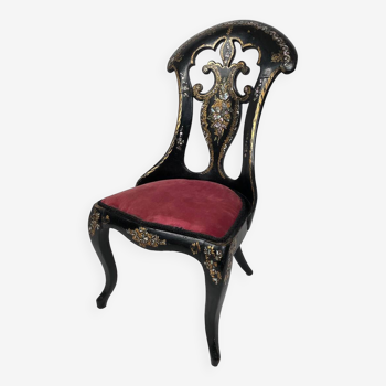 High-backed chair in wood and burgundy boiled cardboard, Napoleon III