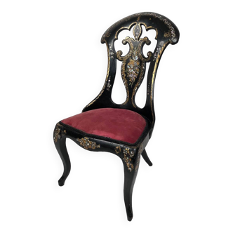 High-backed chair in wood and burgundy boiled cardboard, Napoleon III