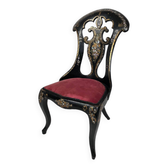 Chaise à haut dossier en bois et carton bouilli burgauté, Napoléon III