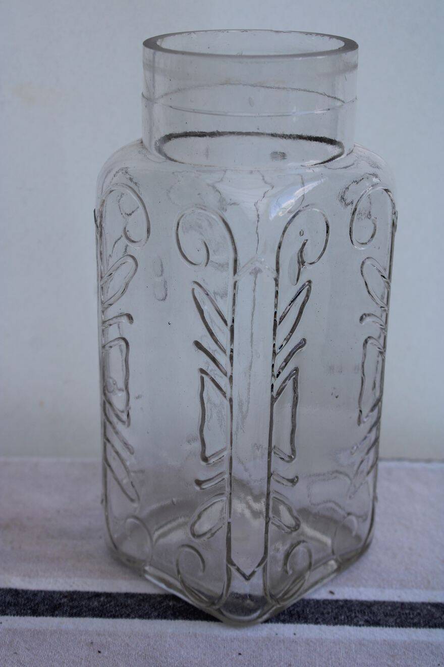 Antique engraved glass jar