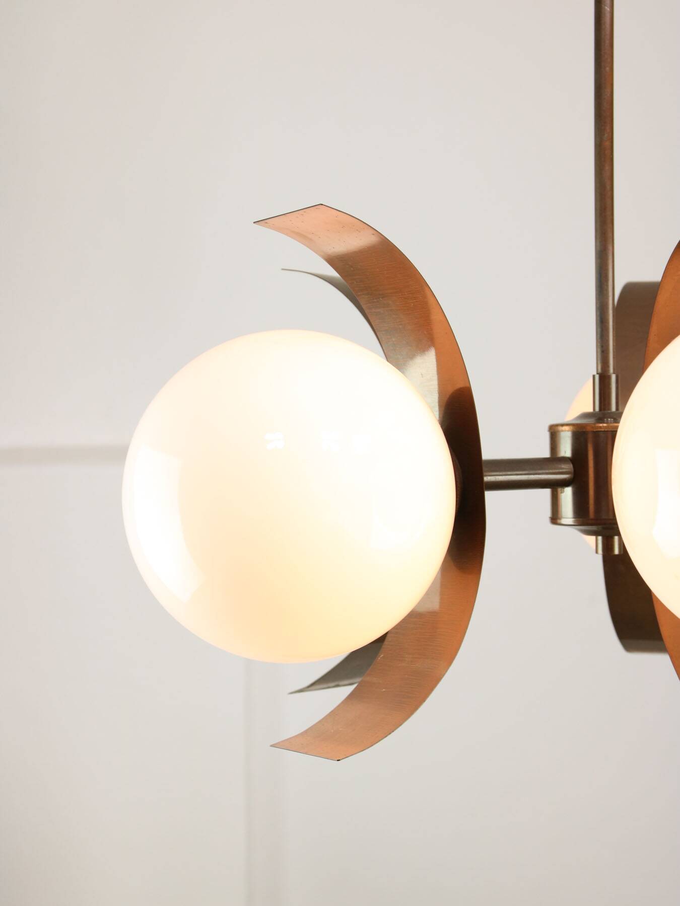 Vintage Italian Copper & Opaline Chandelier, 70s