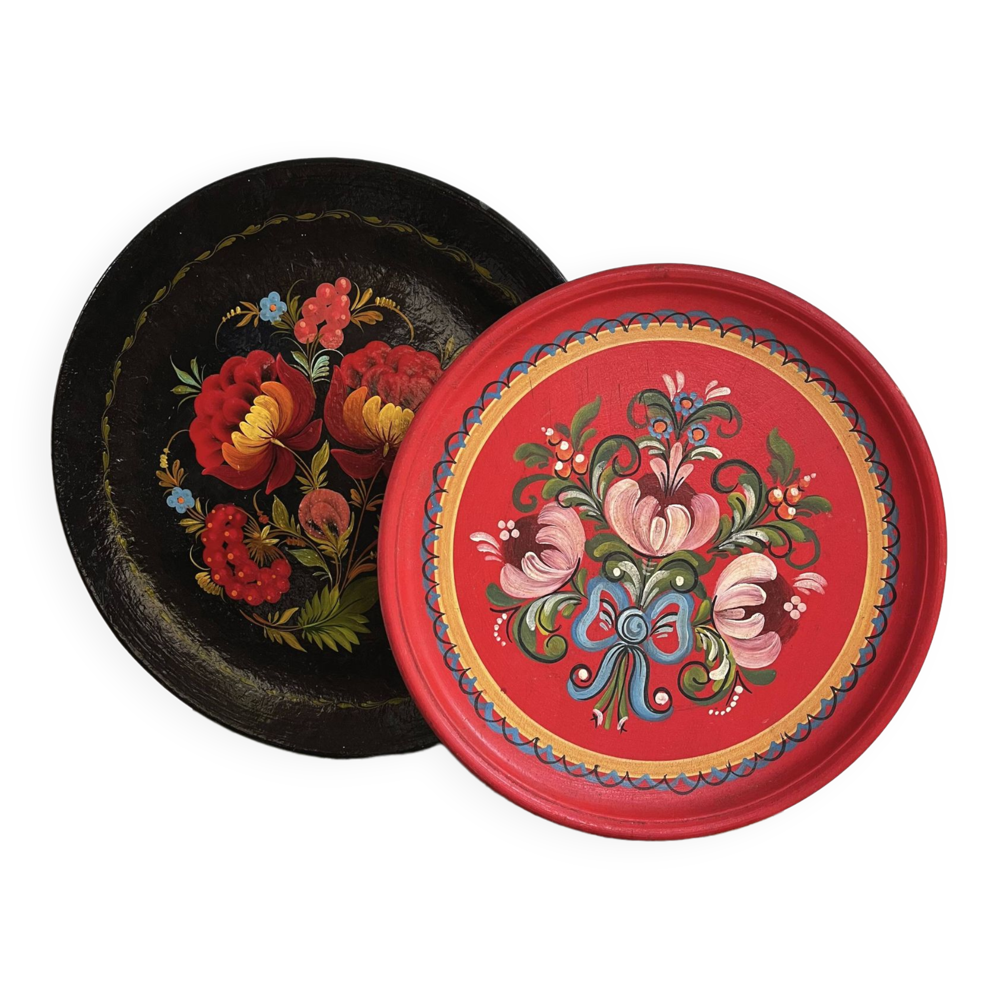 Hand-painted decorative wooden plates