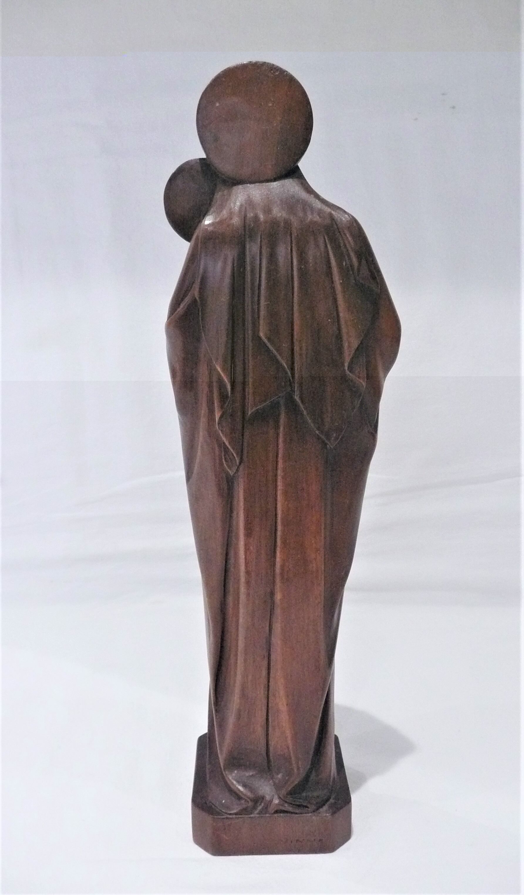 Sculpture wood virgin and child signed