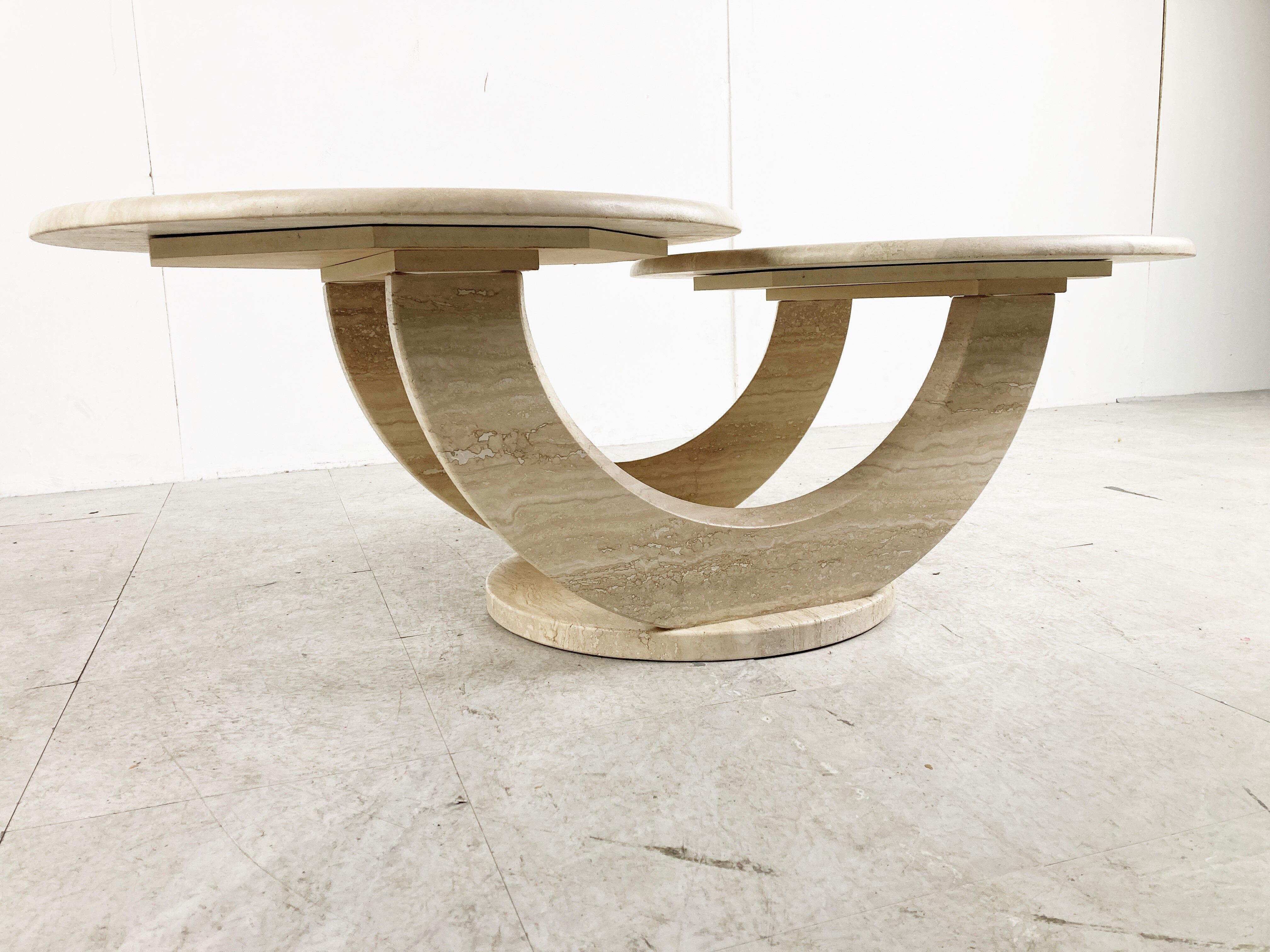 Table basse en travertin à deux niveaux, années 1970